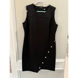 Tommy Hilfiger Women's Black Sleeveless Gold Button Asymmetrical Dress Sz 18